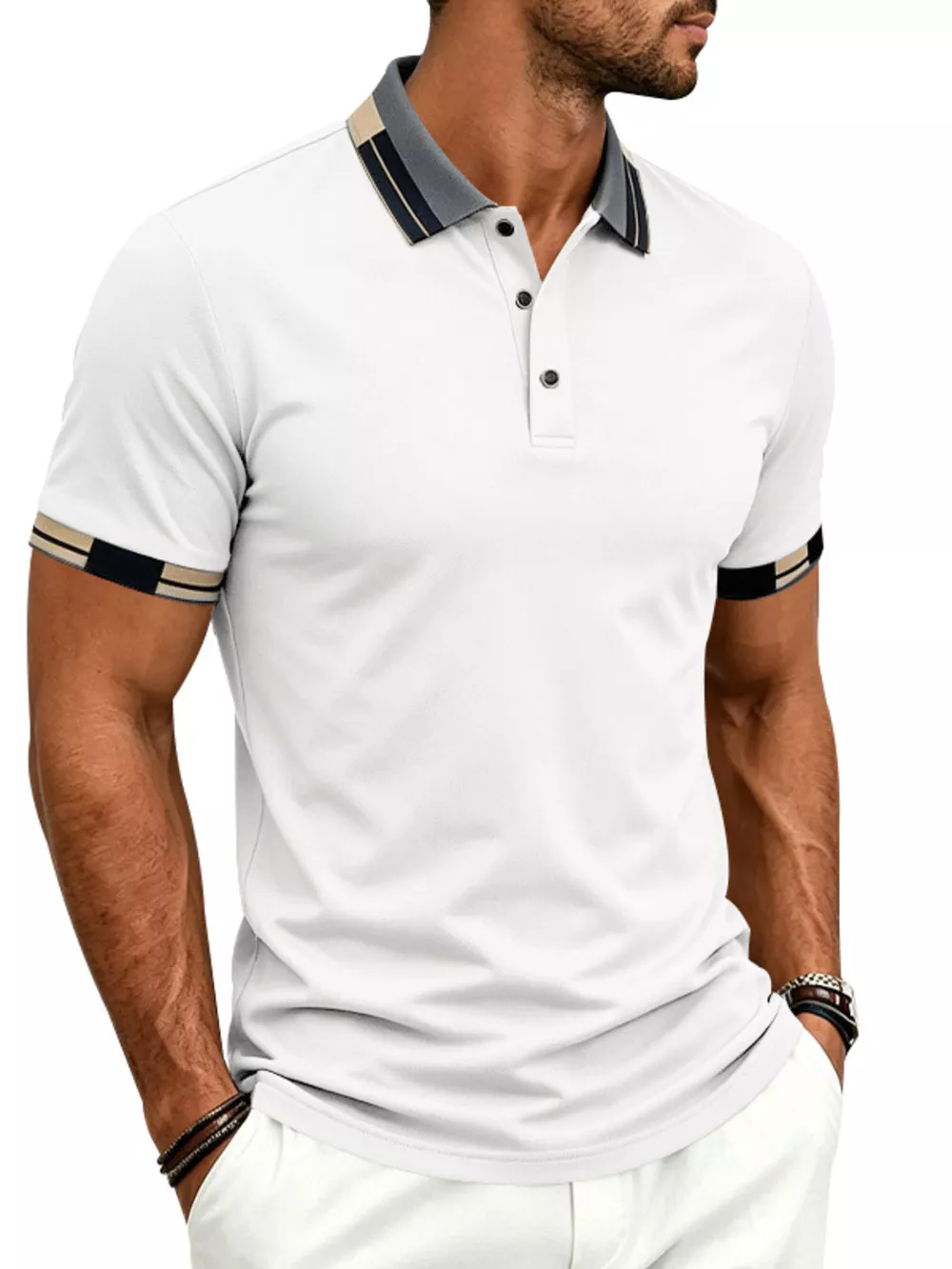 Men's Full Size Slim-Fit Contrast Trim Polo Plus Size, image 10