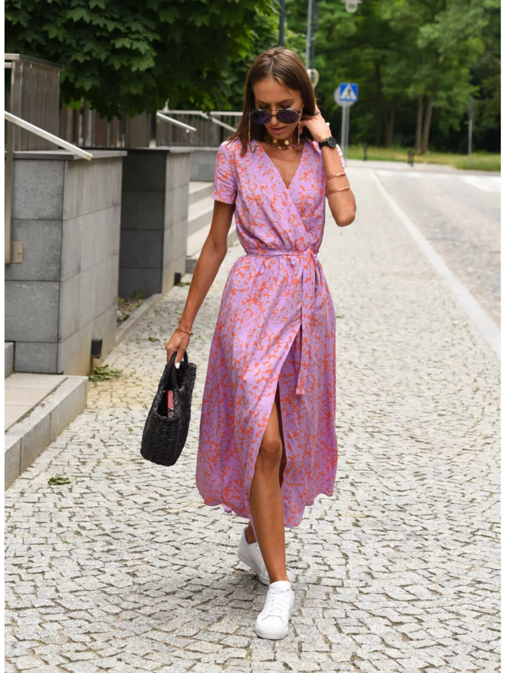 Surplice Short Sleeve Midi Dress, image 30