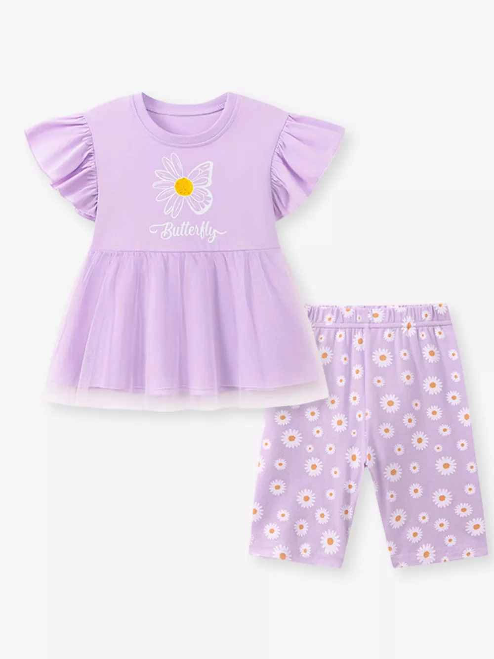 Children's Butterfly Ruffle Sleeve Top & Daisy Print Leggings Set, image 2