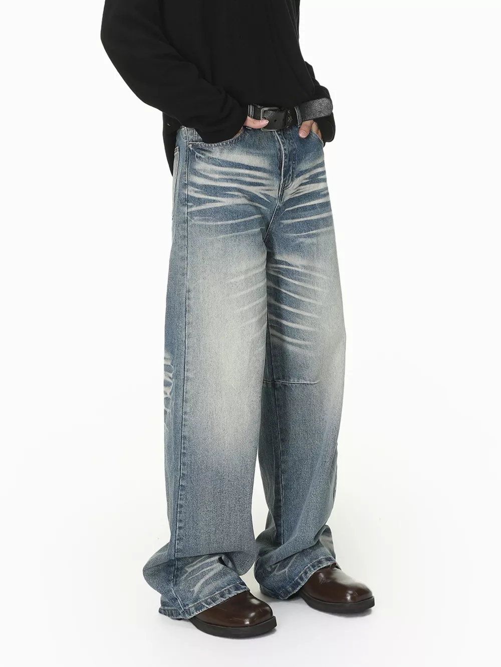 Men's Wide Leg Washed Jeans, image 5