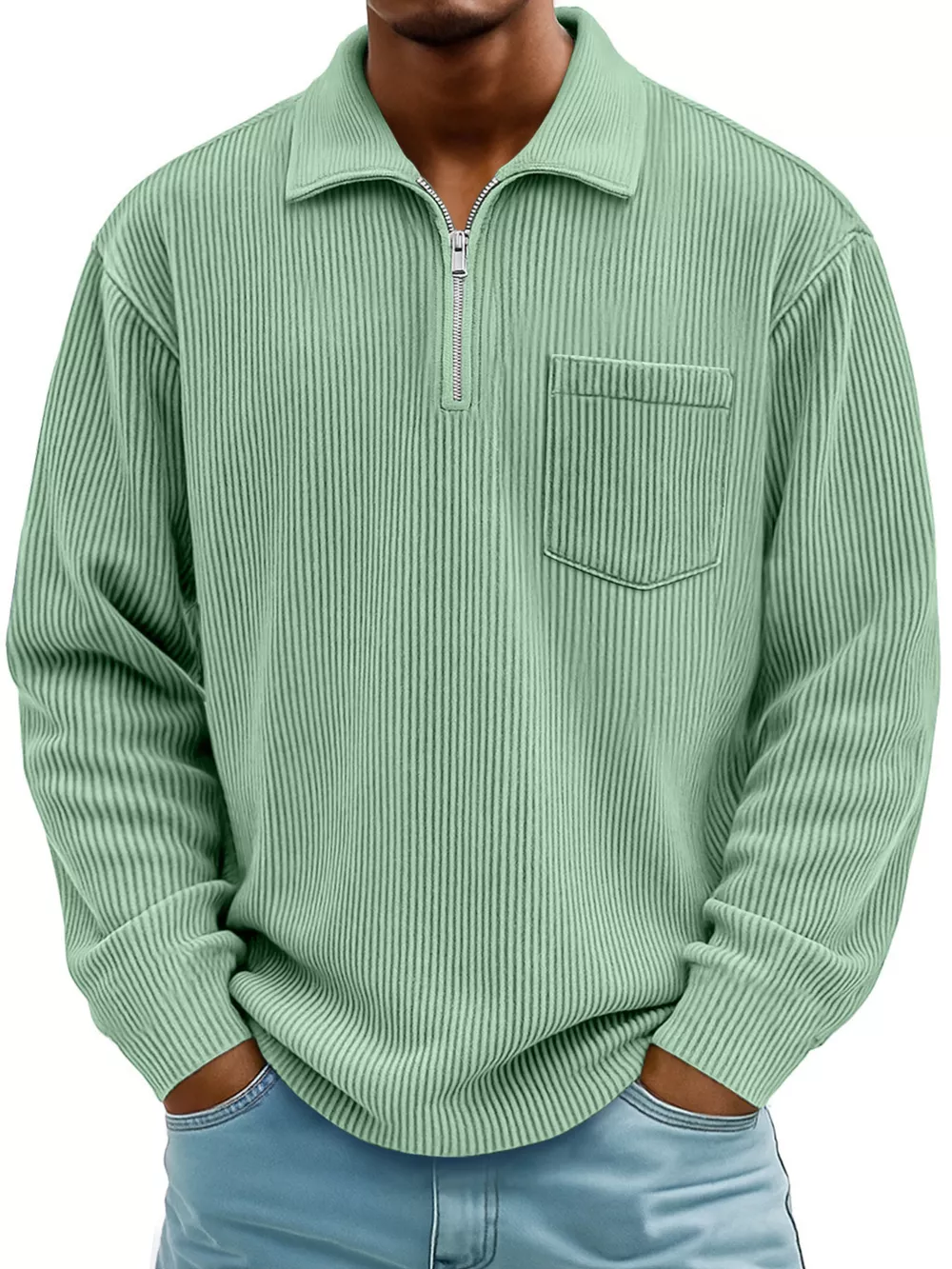 Men's Full Size Corduroy Half Zip Casual Top Plus Size, image 8