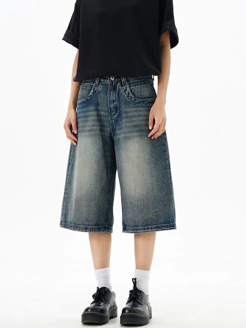 Men's Wash Wide-Leg Denim Shorts, image 2