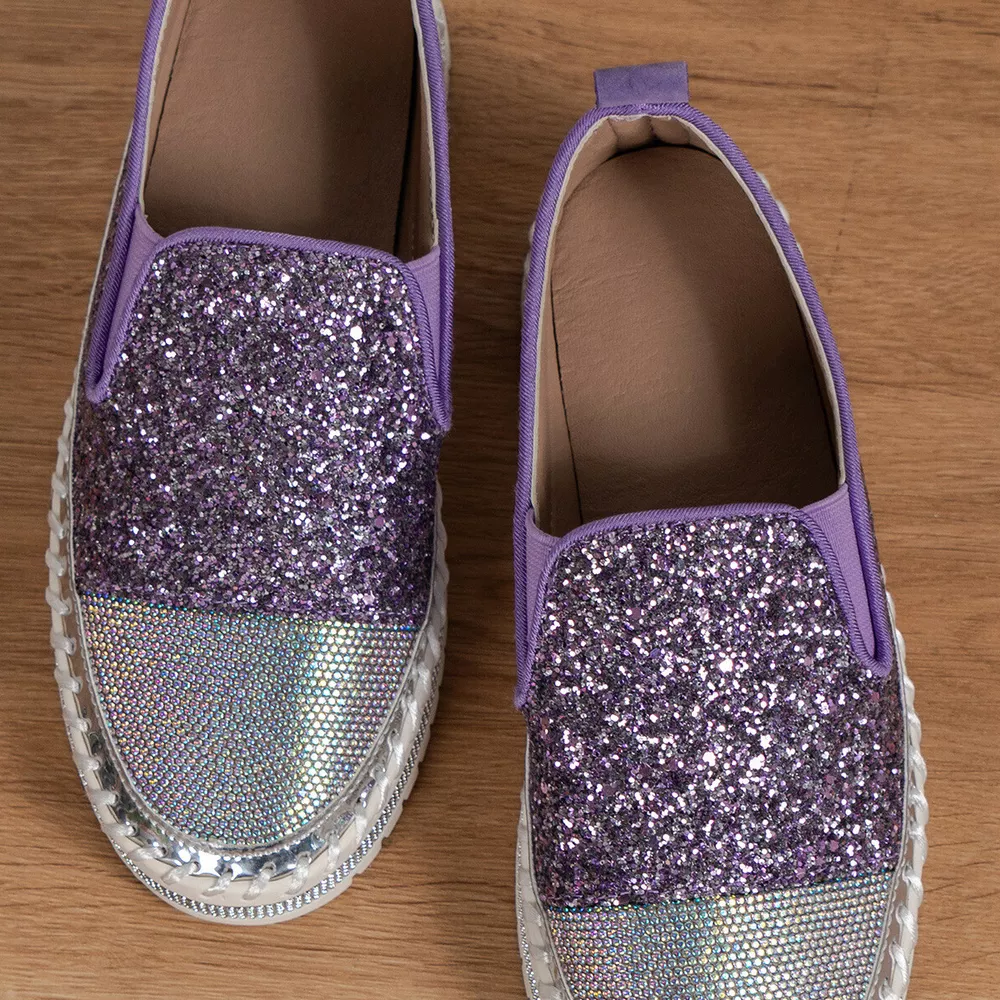 Rhinestone Sequin Round Toe Platform Loafers, image 10