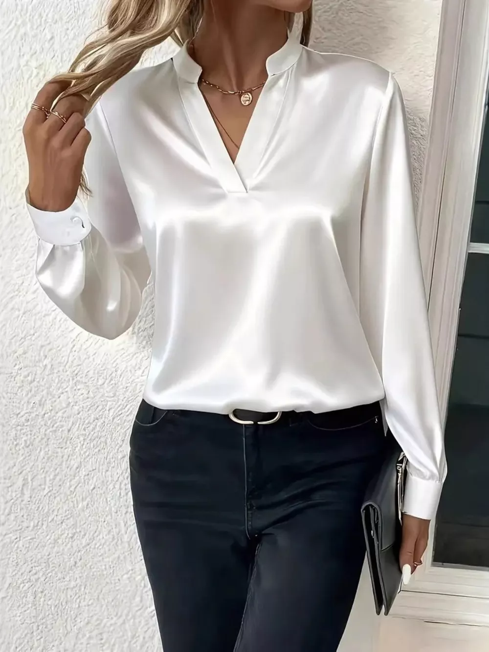 Notched Long Sleeve Blouse, image 3