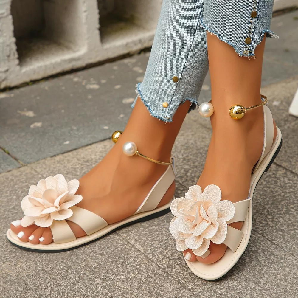 Flower Open Toe Flats Sandals, image 4