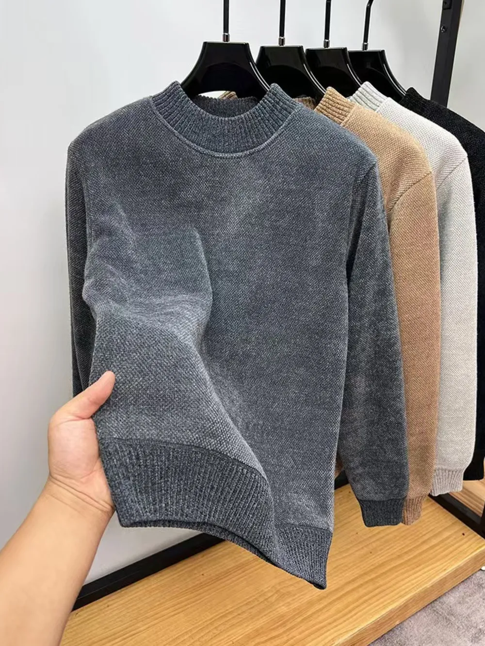 Men's Plus Size Ribbed Hem Long Sleeve Sweater, image 2