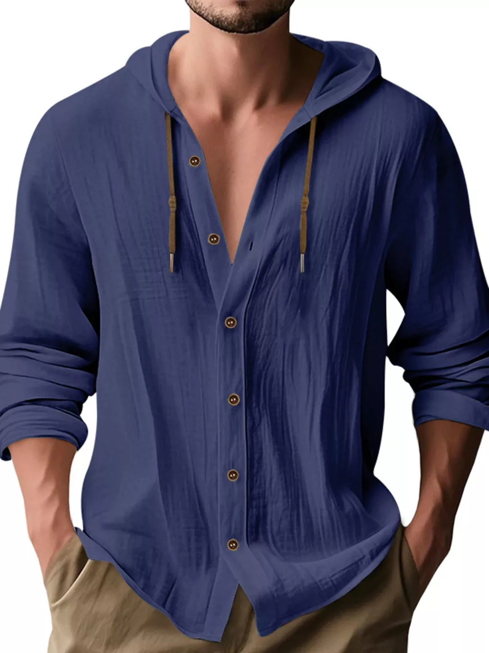Men's Full Size Drawstring Button Up Hooded Shirt Plus Size, image 13