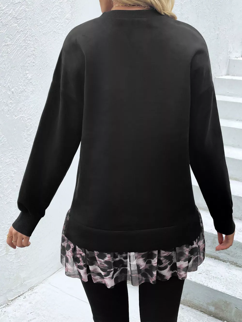 Camouflage Hem Detail Round Neck Sweatshirt, image 2