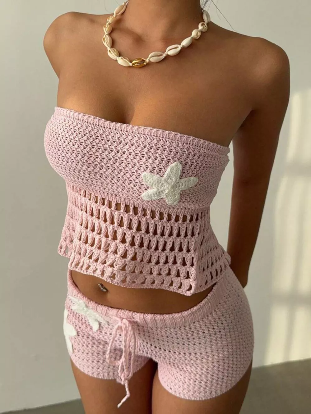 Crochet Tube Top and Shorts Sweater Set, image 2