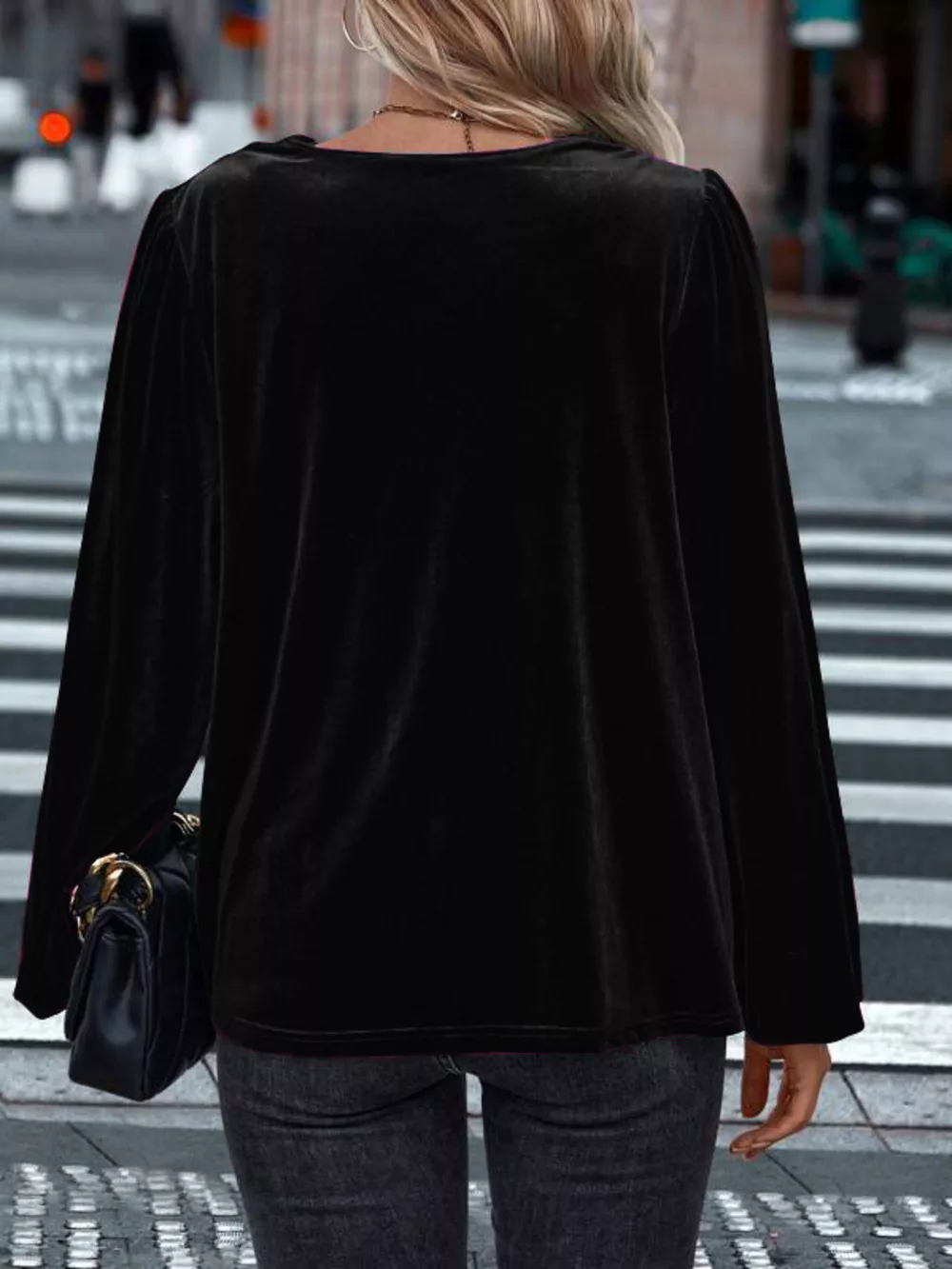 Velvet Cowl Neck Long Sleeve Blouse, image 6