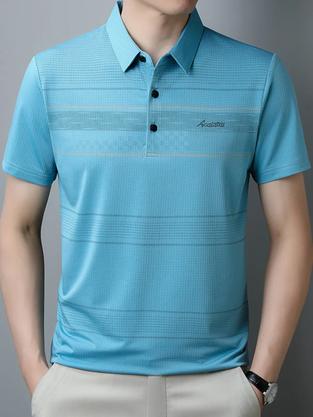 Men's Plus Size Striped Quick-Dry Short Sleeve Polo Shirt, image 2