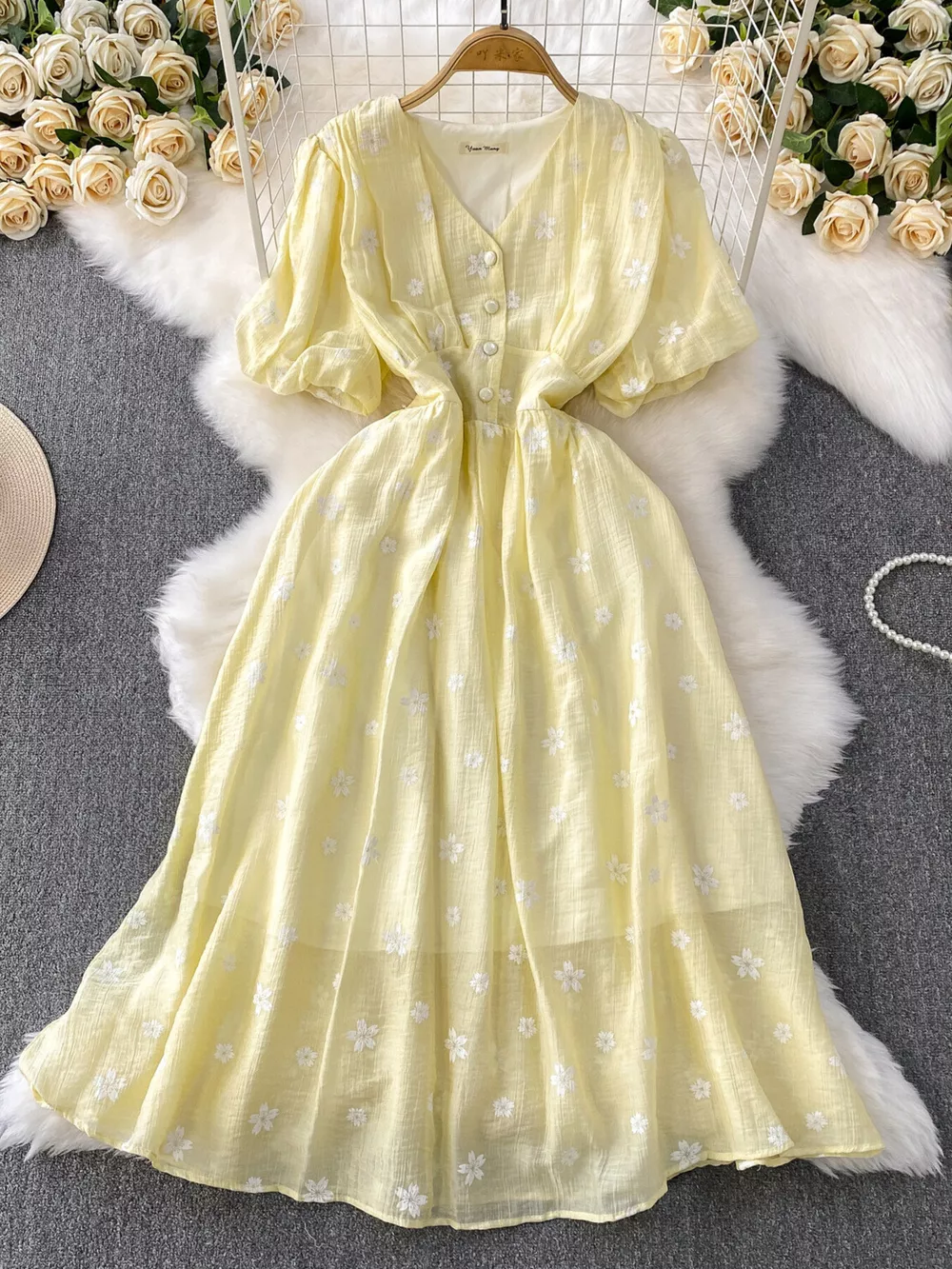 Floral Puff Sleeve A-Line Midi Dress, image 18