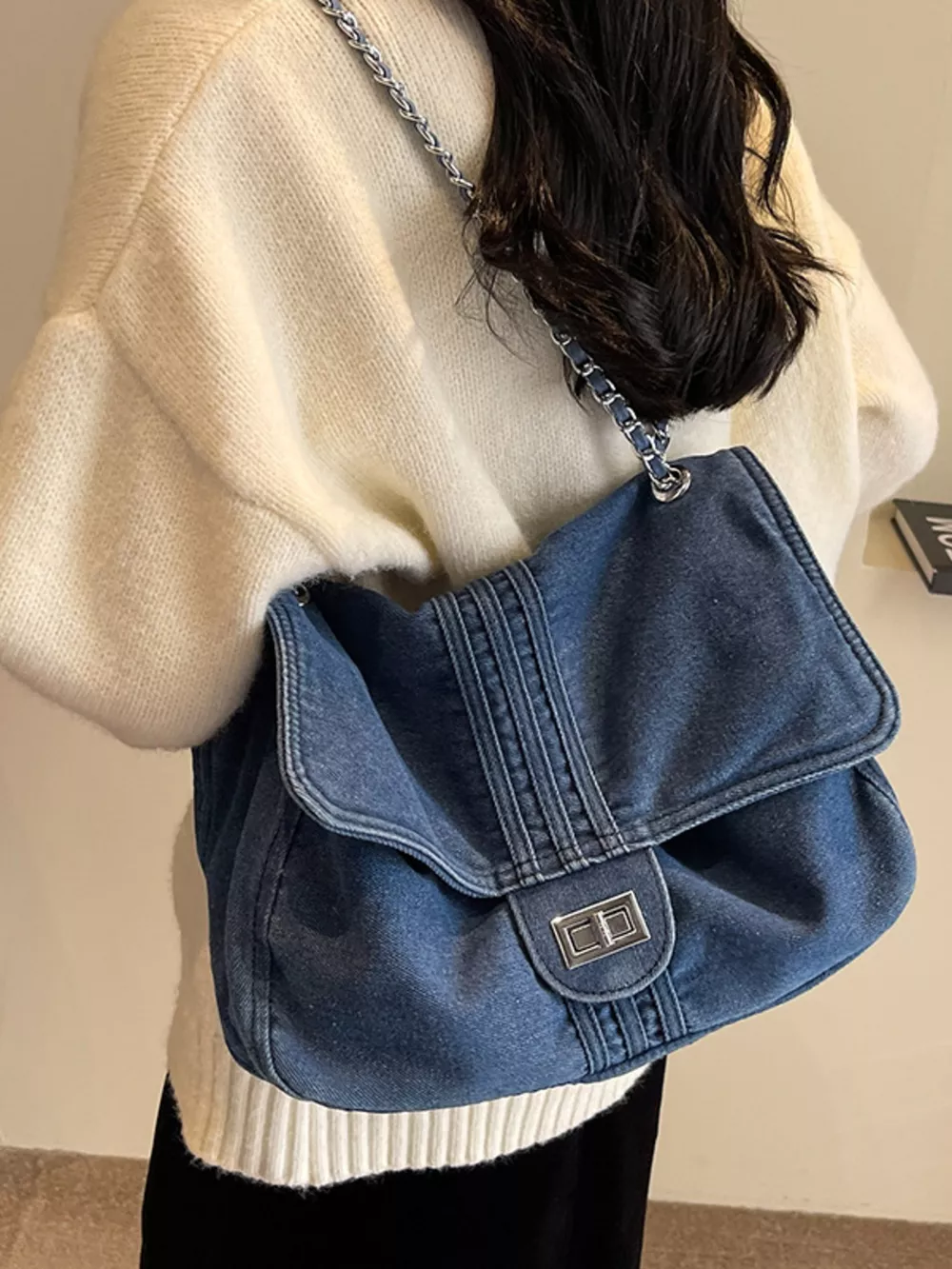 Denim Flap Chain Shoulder Bag, image 3