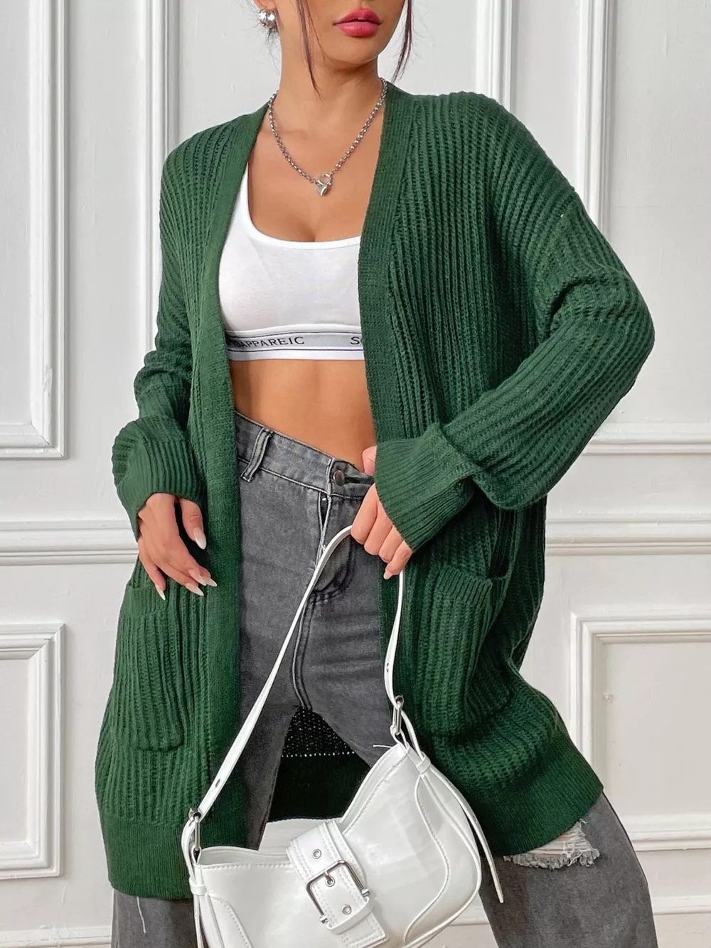 Open Front Drop Shoulder Cardigan, image 3