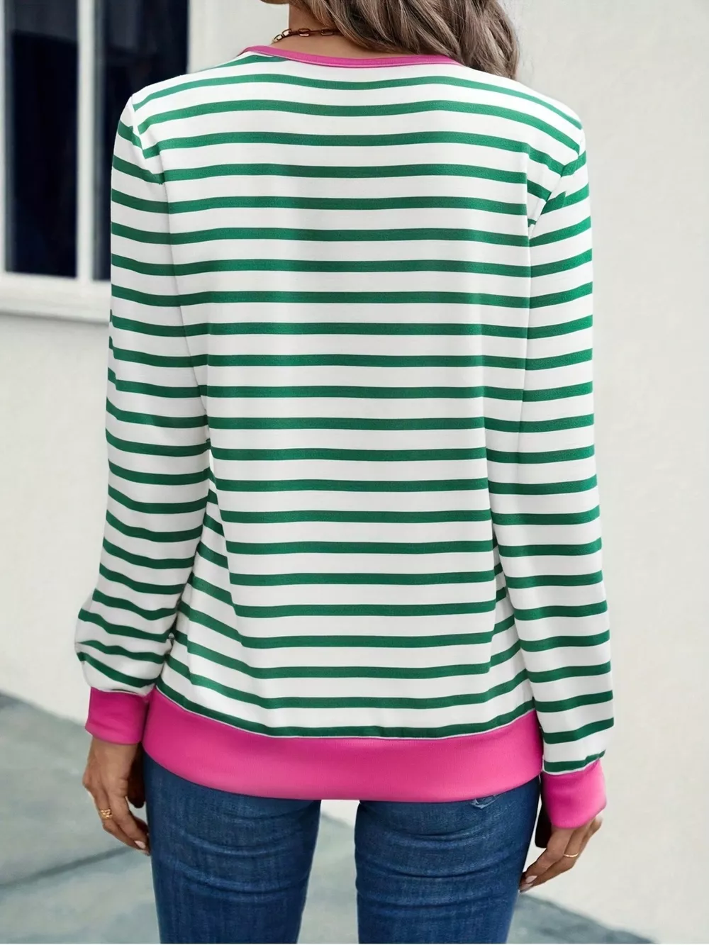 Striped V-Neck Long Sleeve T-Shirt, image 4