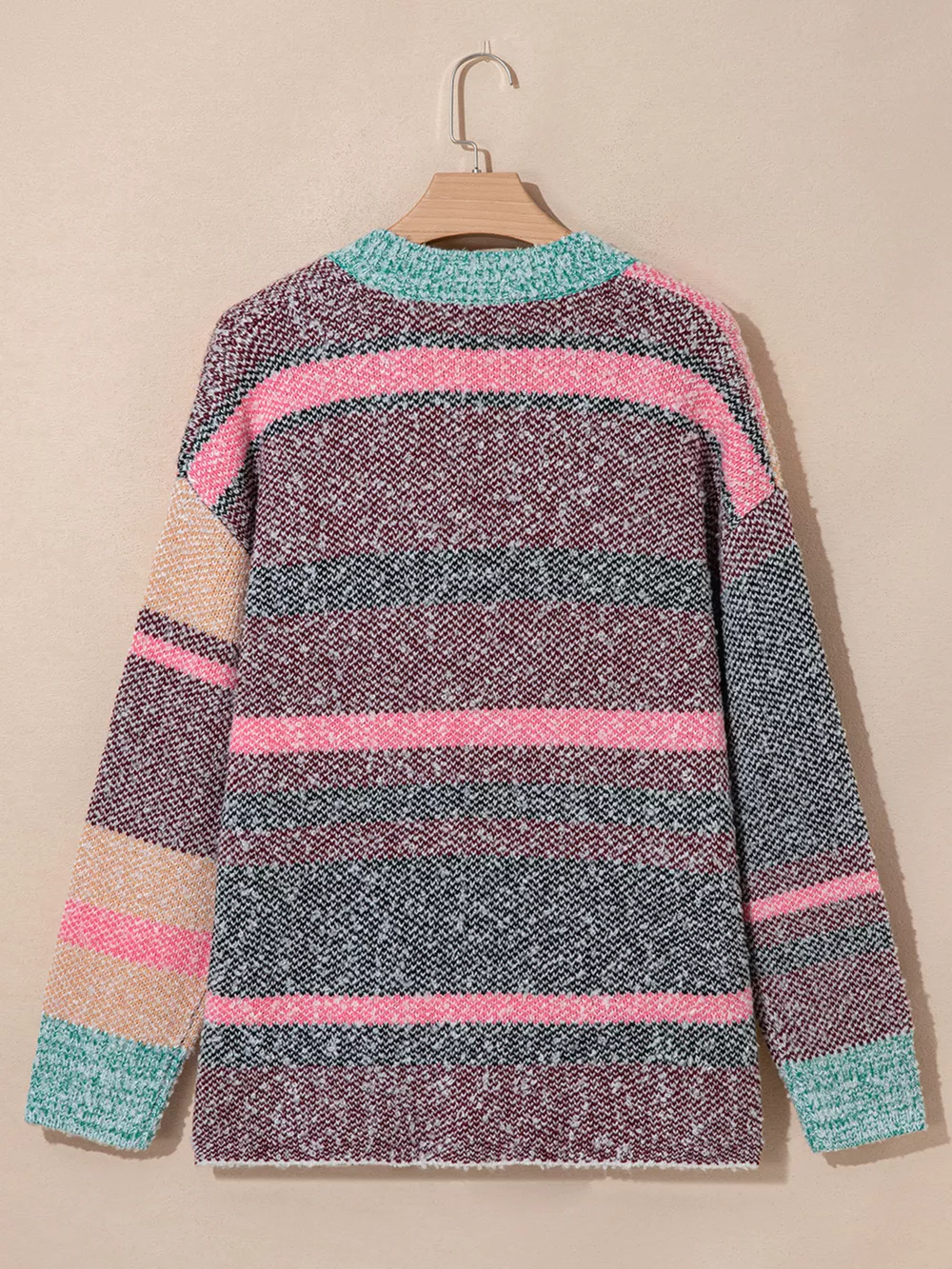 Color Block Striped Side Slit Open Front Cardigan, image 4