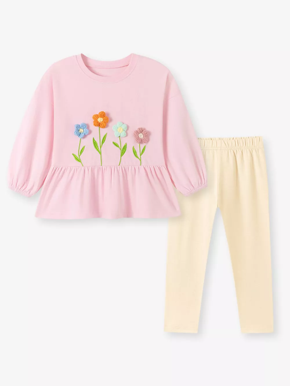 Children's Floral Applique Peplum Top and Leggings Set, image 2
