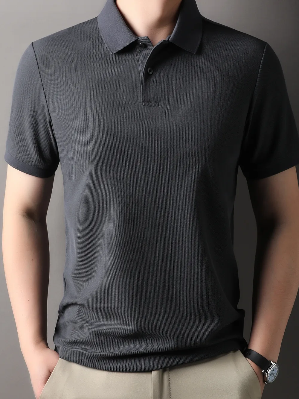 Men's Plus Size Button Detail Short Sleeve Polo, image 3