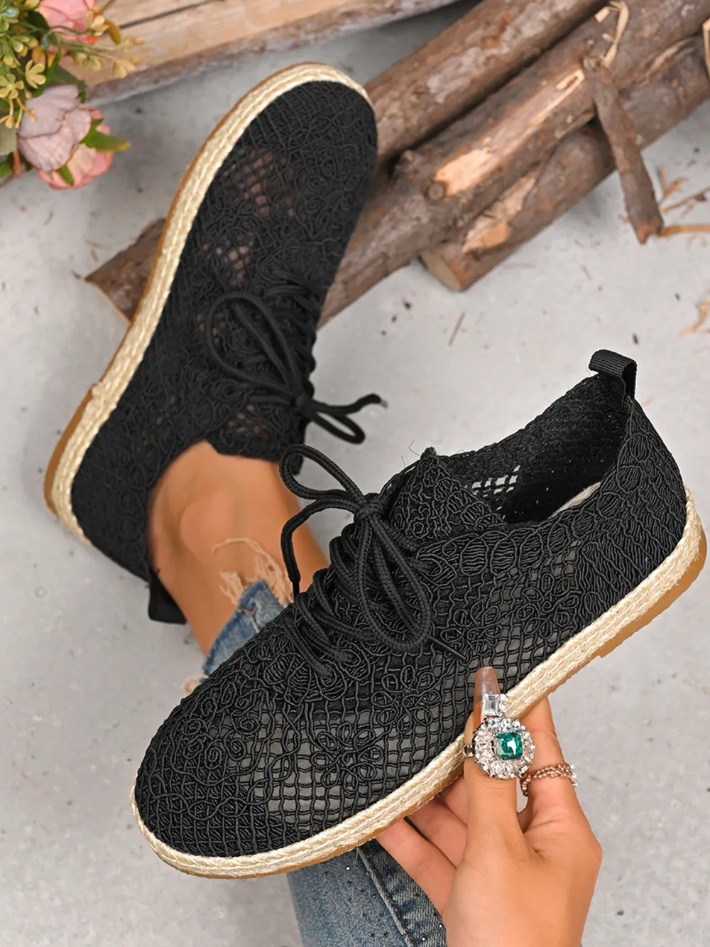 Breathable Woven Lace Up Sneakers, image 2