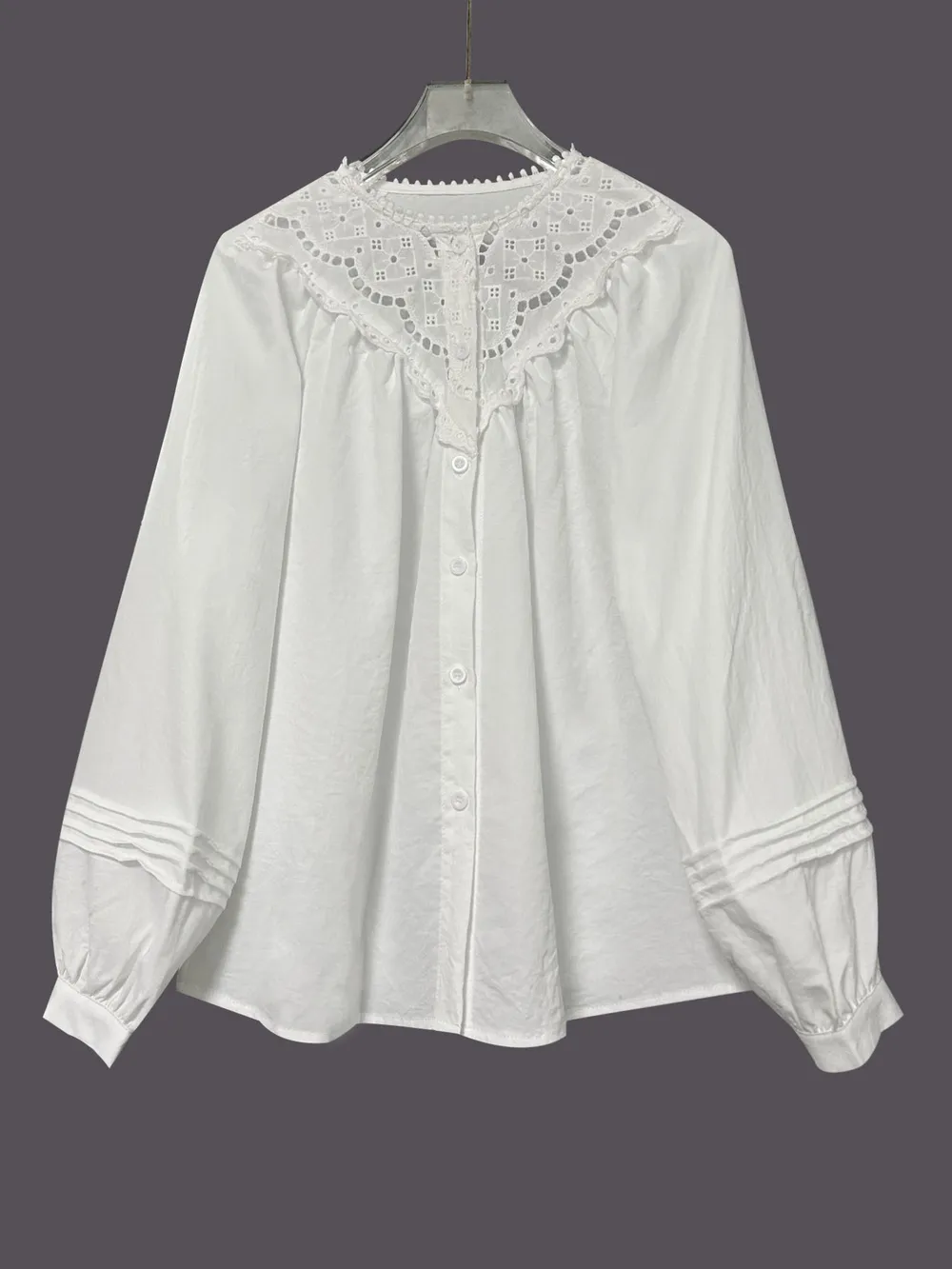 Eyelet Lace Detail Long Sleeve Blouse, image 5
