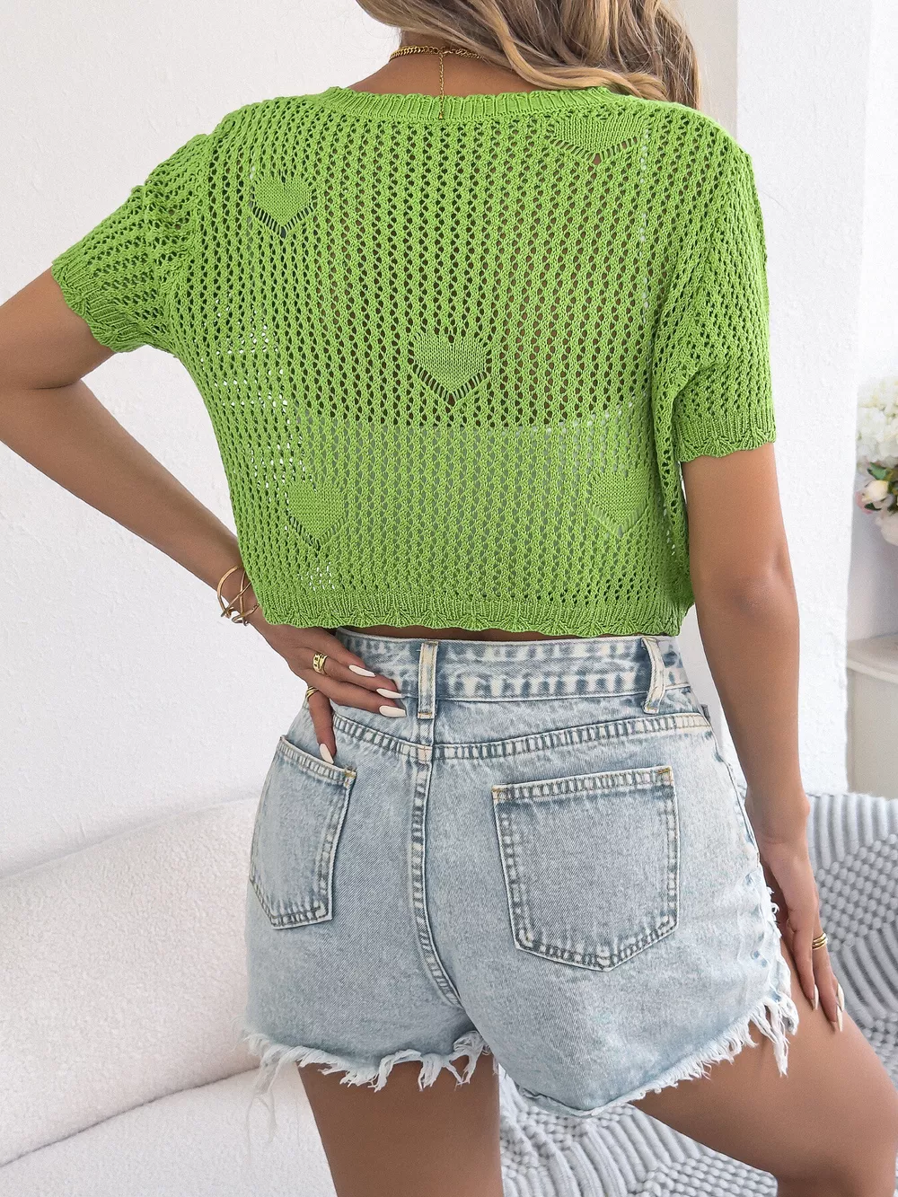 Crochet Heart Pattern Tie Front Cardigan, image 15