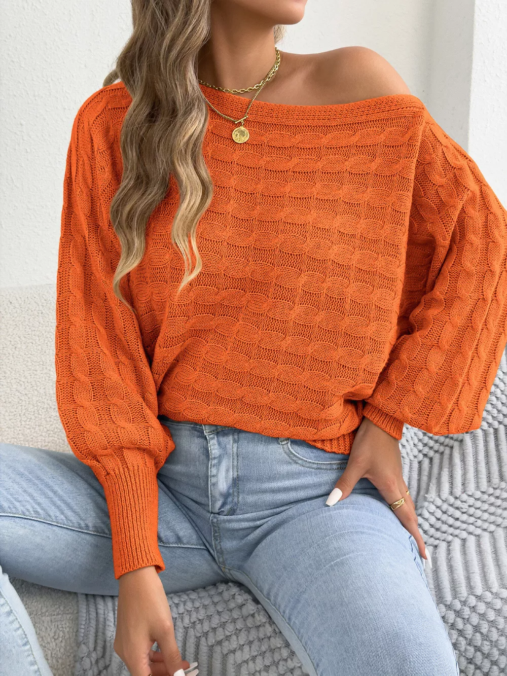 Cable Knit Boat Neck Sweater, image 12