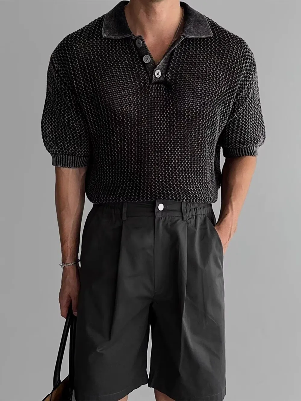 Men's Plus Size Collared Neck Short Sleeve Mesh Knit Polo
