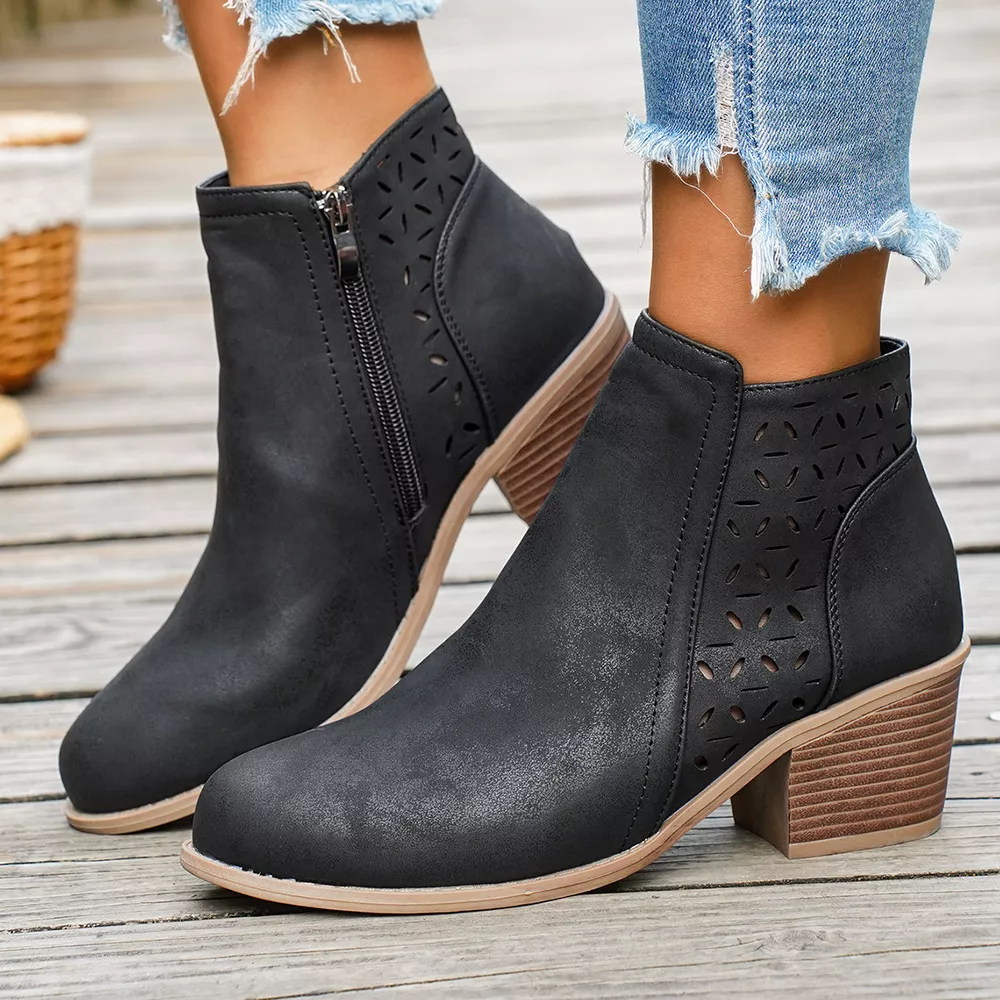 Round Toe Block Heels Boots, image 2
