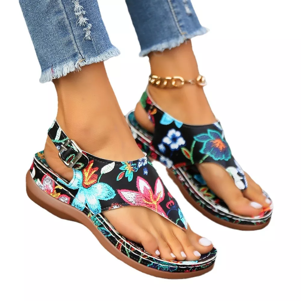 Floral Thong Wedge Sandals, image 3