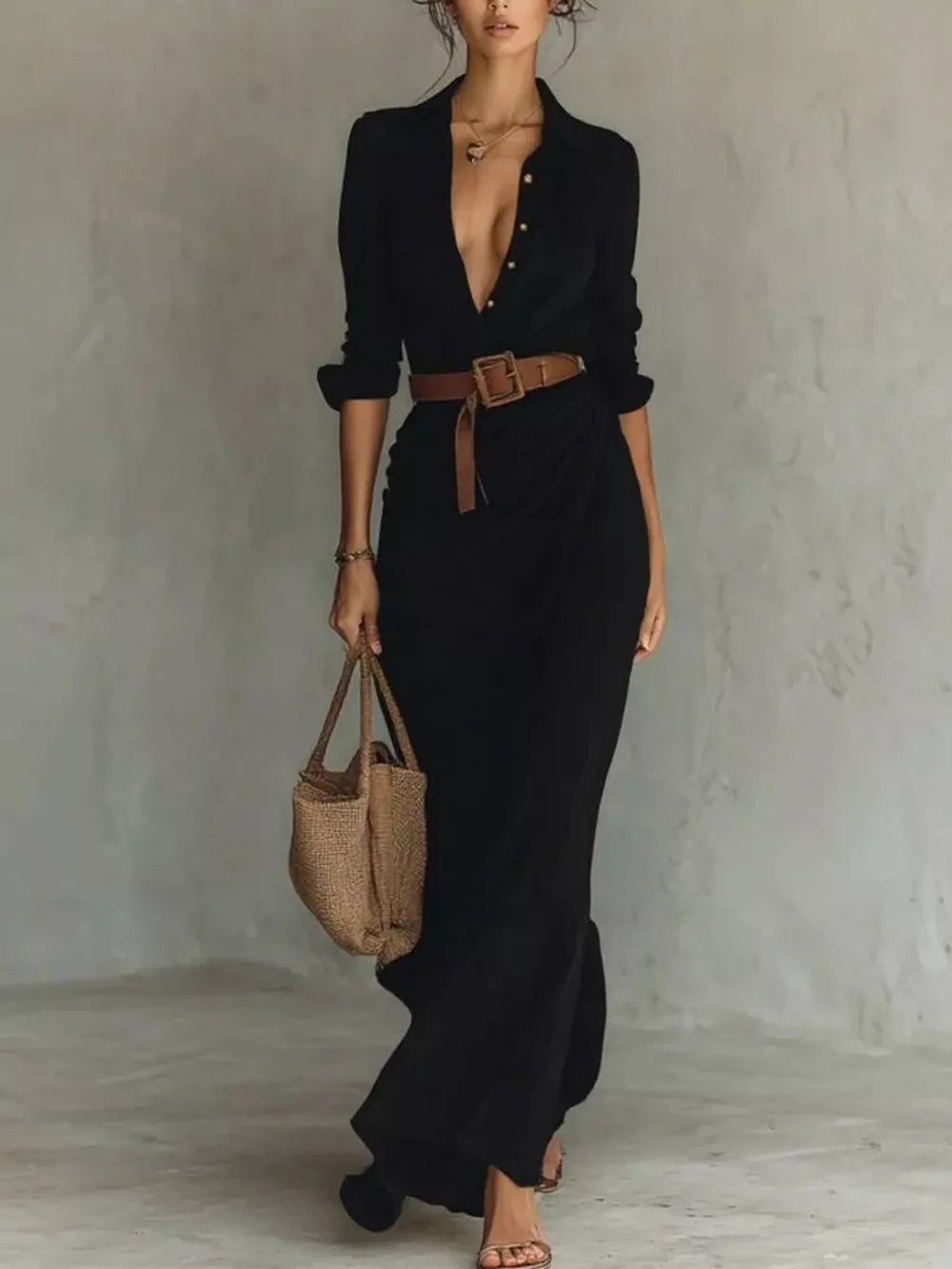Full Size Elegant V-Neck Ruched Maxi Dress with Belt Plus Size, image 3