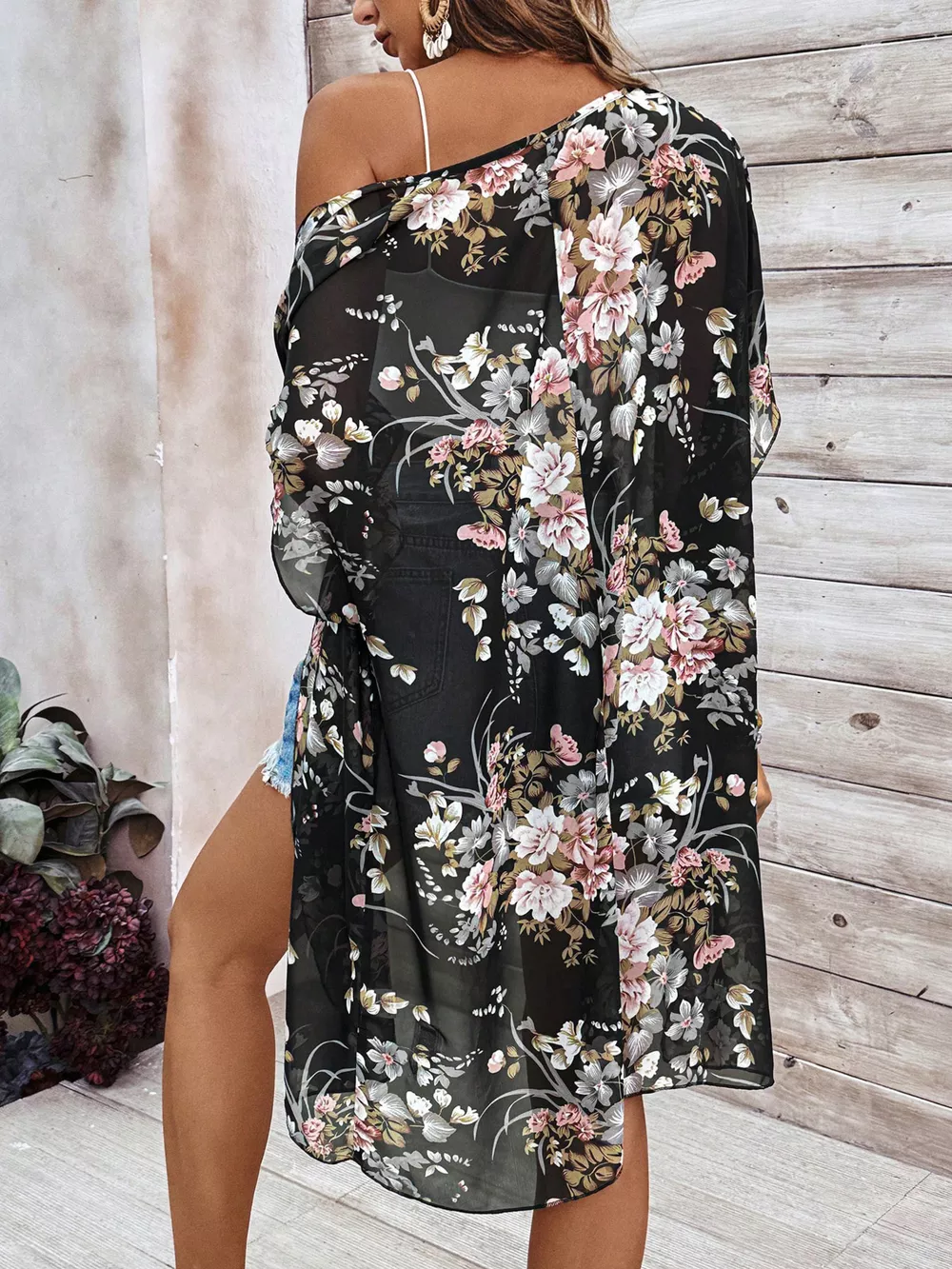 Floral Print Open Front Cardigan, image 4