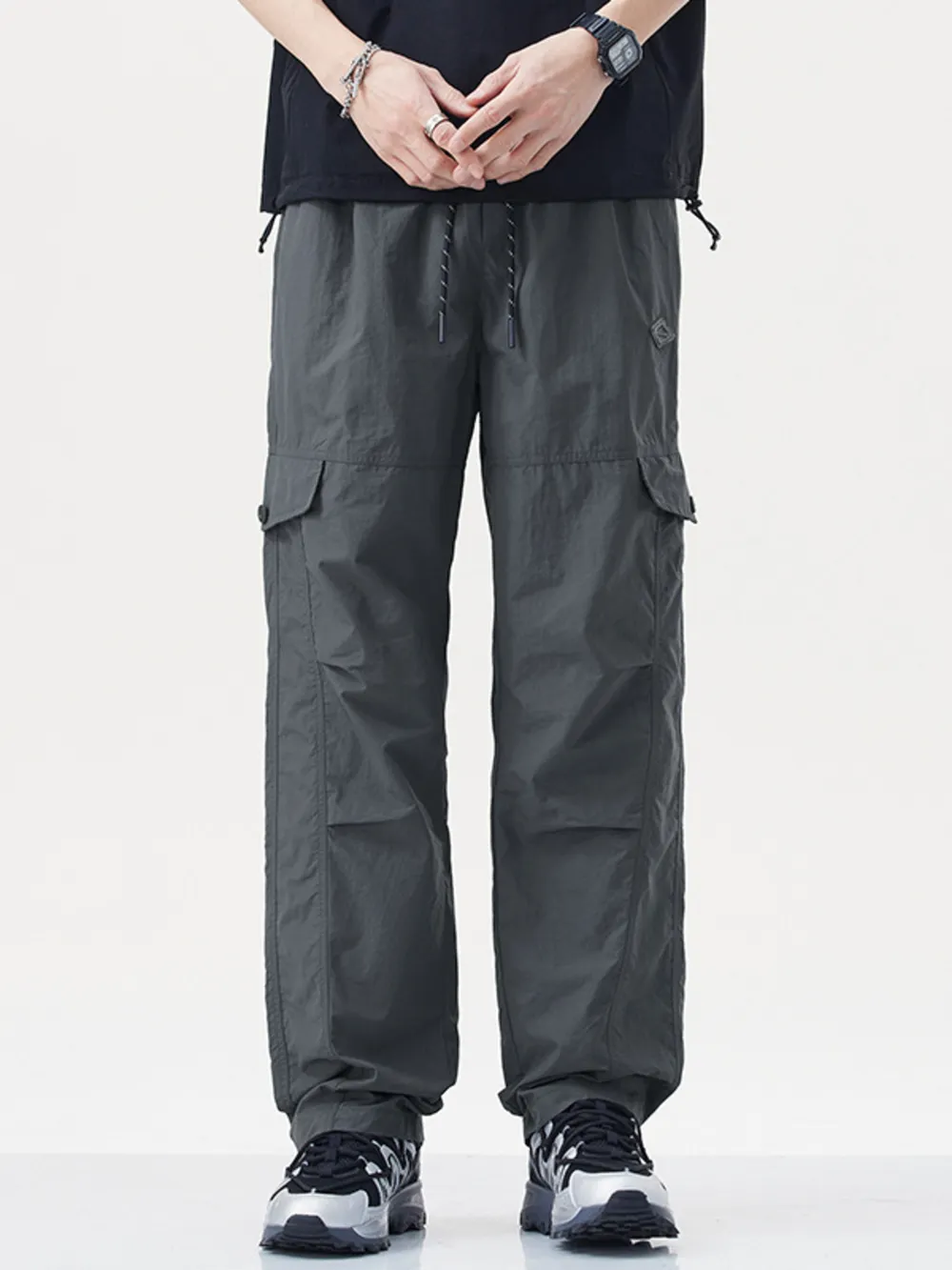 Men's Plus Size Relaxed Fit Cargo Pants with Drawstring, image 5