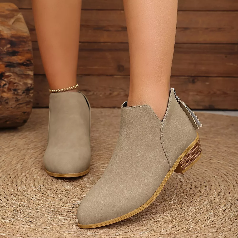 Classic Faux Leather V-Cut Ankle Boots with Block Heel, image 8