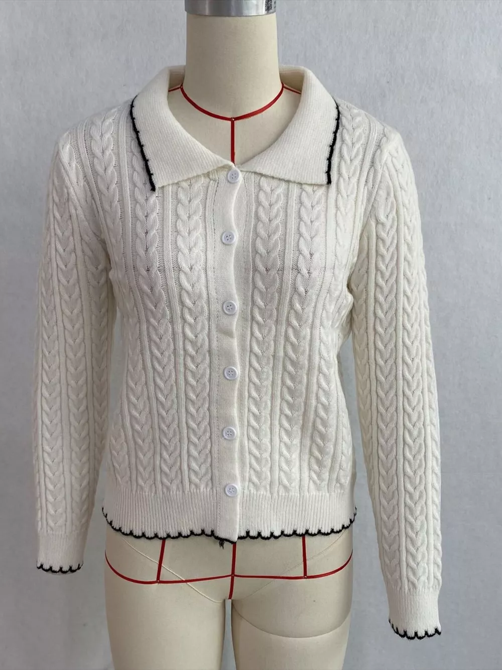 Cable Knit Polo Collar Button-Up Cardigan, image 12