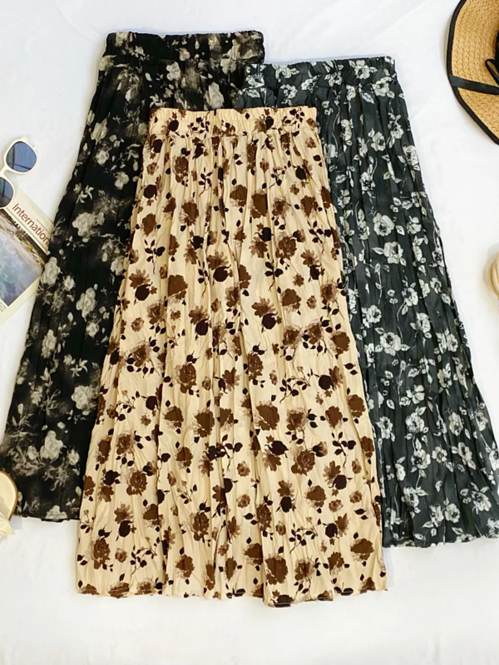 Floral Print Elastic Waist Midi Skirt, image 9