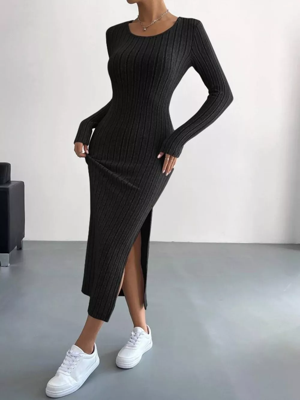 Full Size Ribbed Knit Bodycon Midi Dress Plus Size, image 5