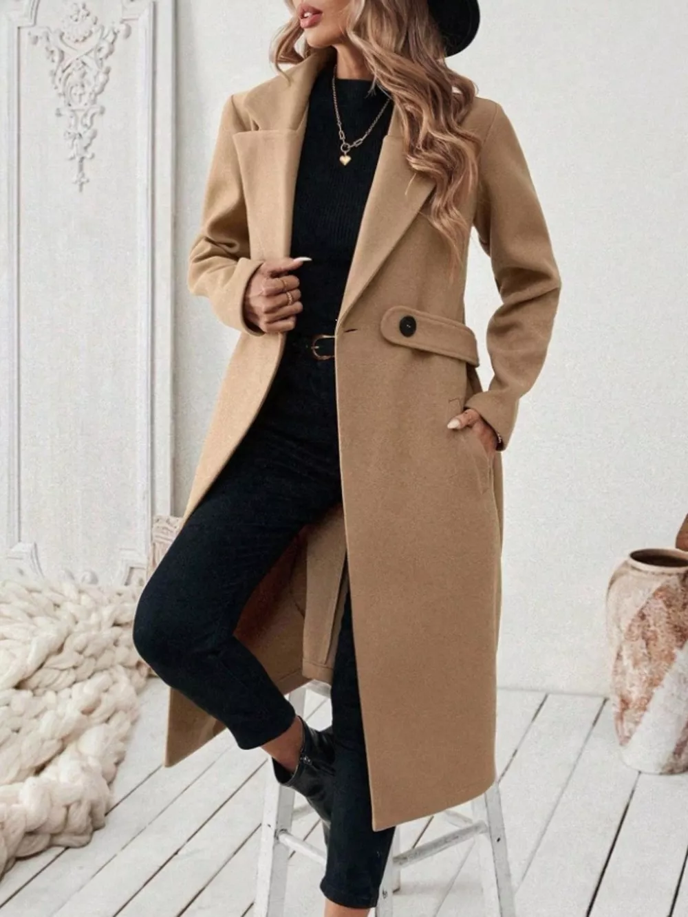 Full Size Elegant Lapel Collar Belted Coat with Pockets Plus Size, image 17