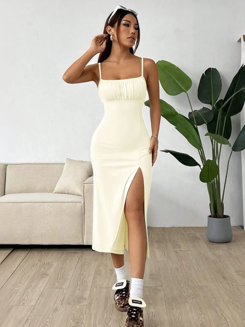 Slit Bodice Midi Cami Dress, image 2