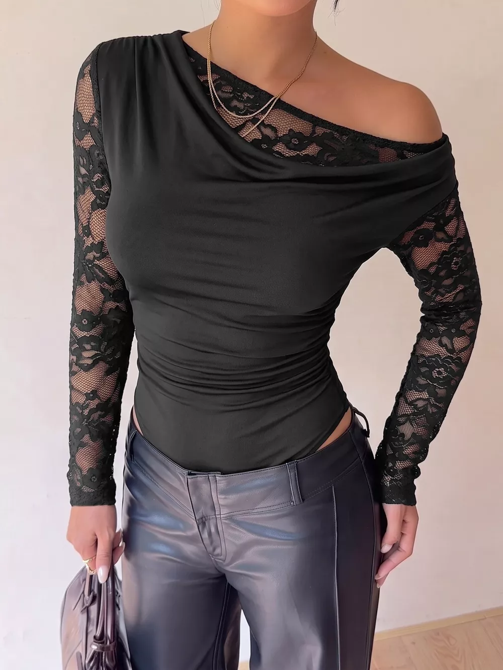 Lace Sleeve Slim-Fit Bodysuit