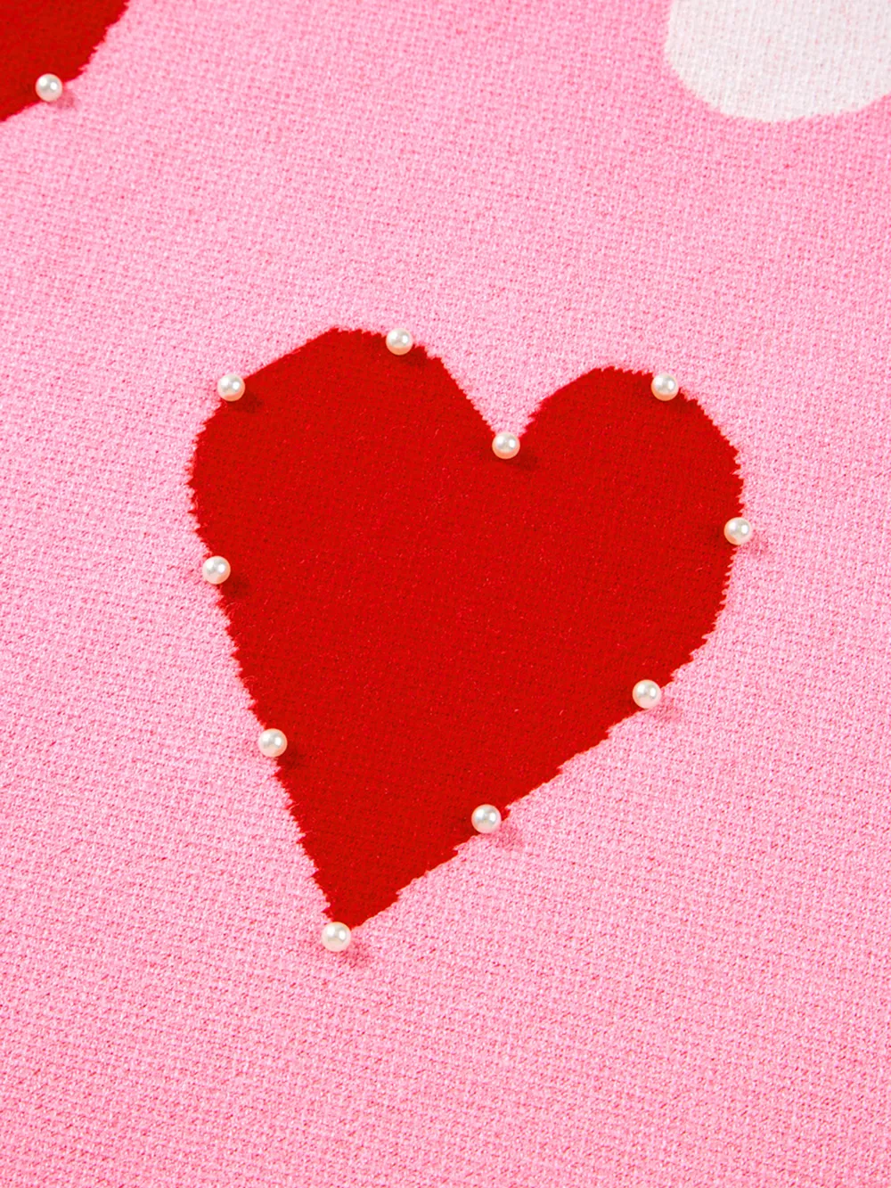Pearl Embellished Heart Pattern Valentines Day Sweater, image 4