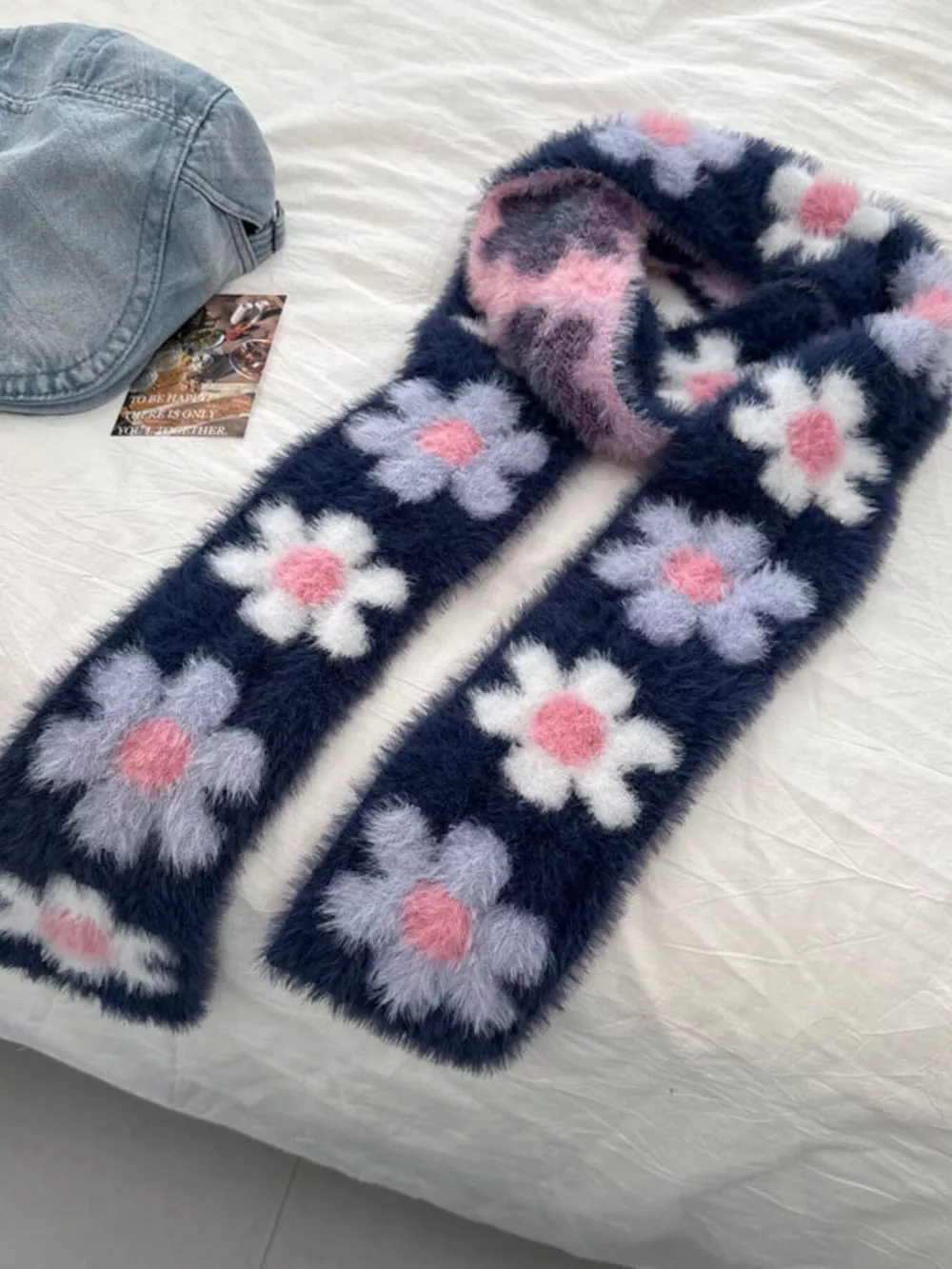 Floral Fuzzy Knit Scarf, image 11