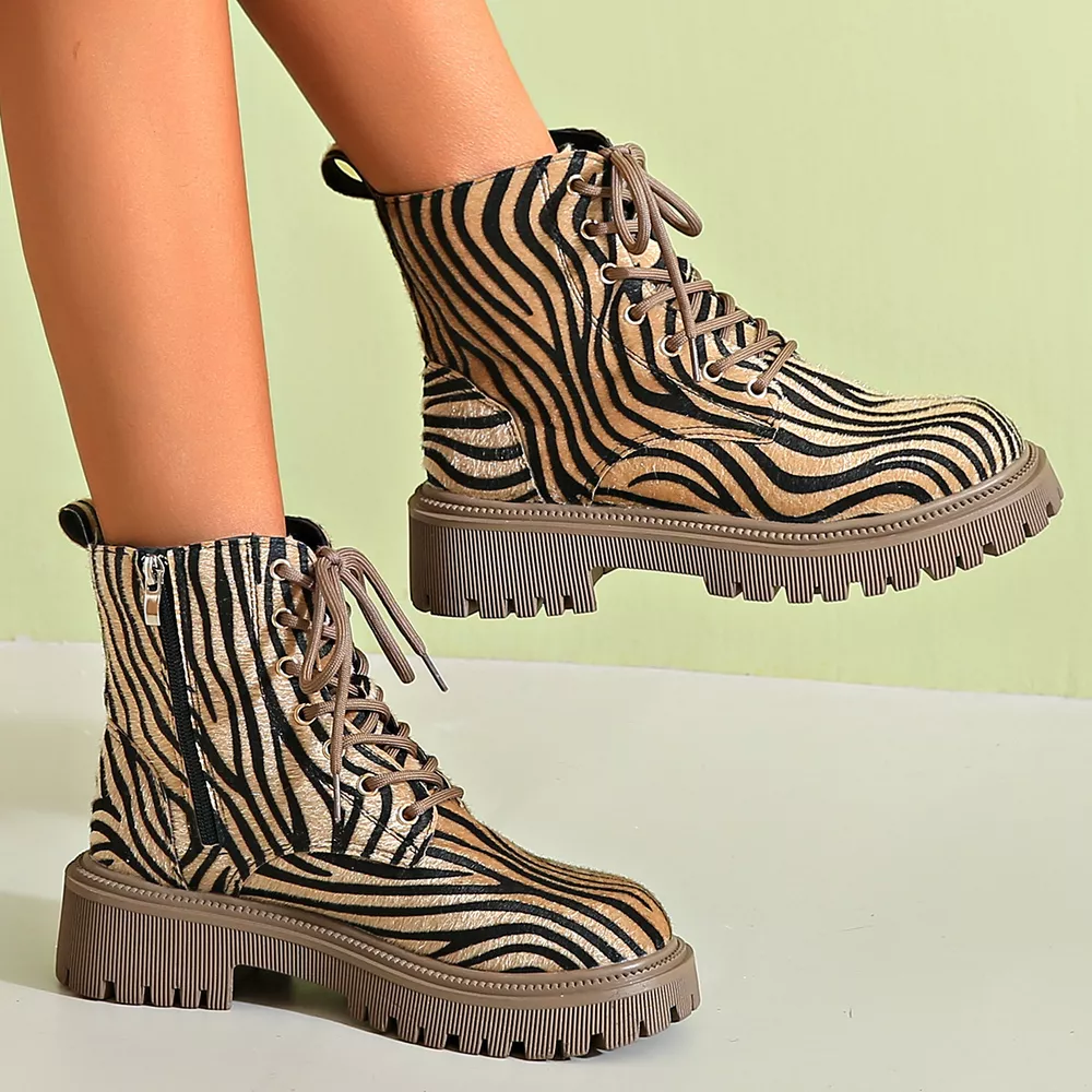 Animal Print Lace-Up Ankle Boots, image 2