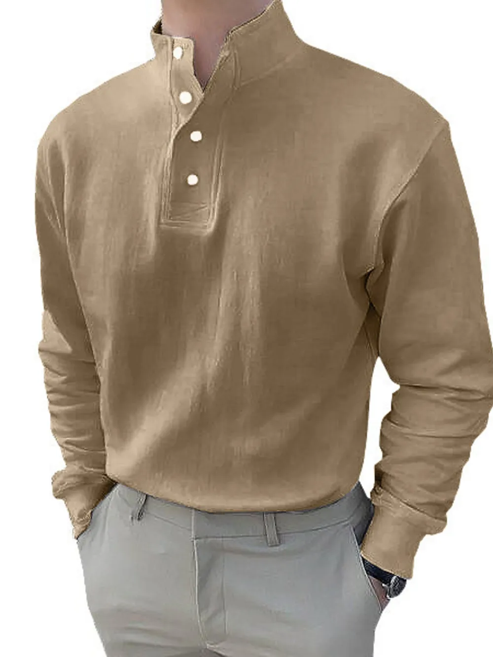 Men's Full Size Button Detail Long Sleeve Blouse Plus Size, image 5