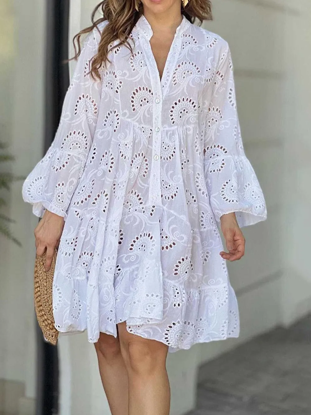 Full Size Eyelet Ruffled Hem Tiered Dress Plus Size, image 19