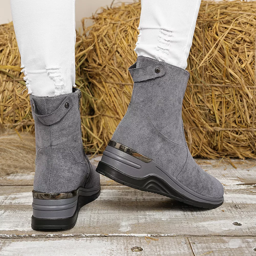 Suede Ankle Boots with Wedge Heel, image 4