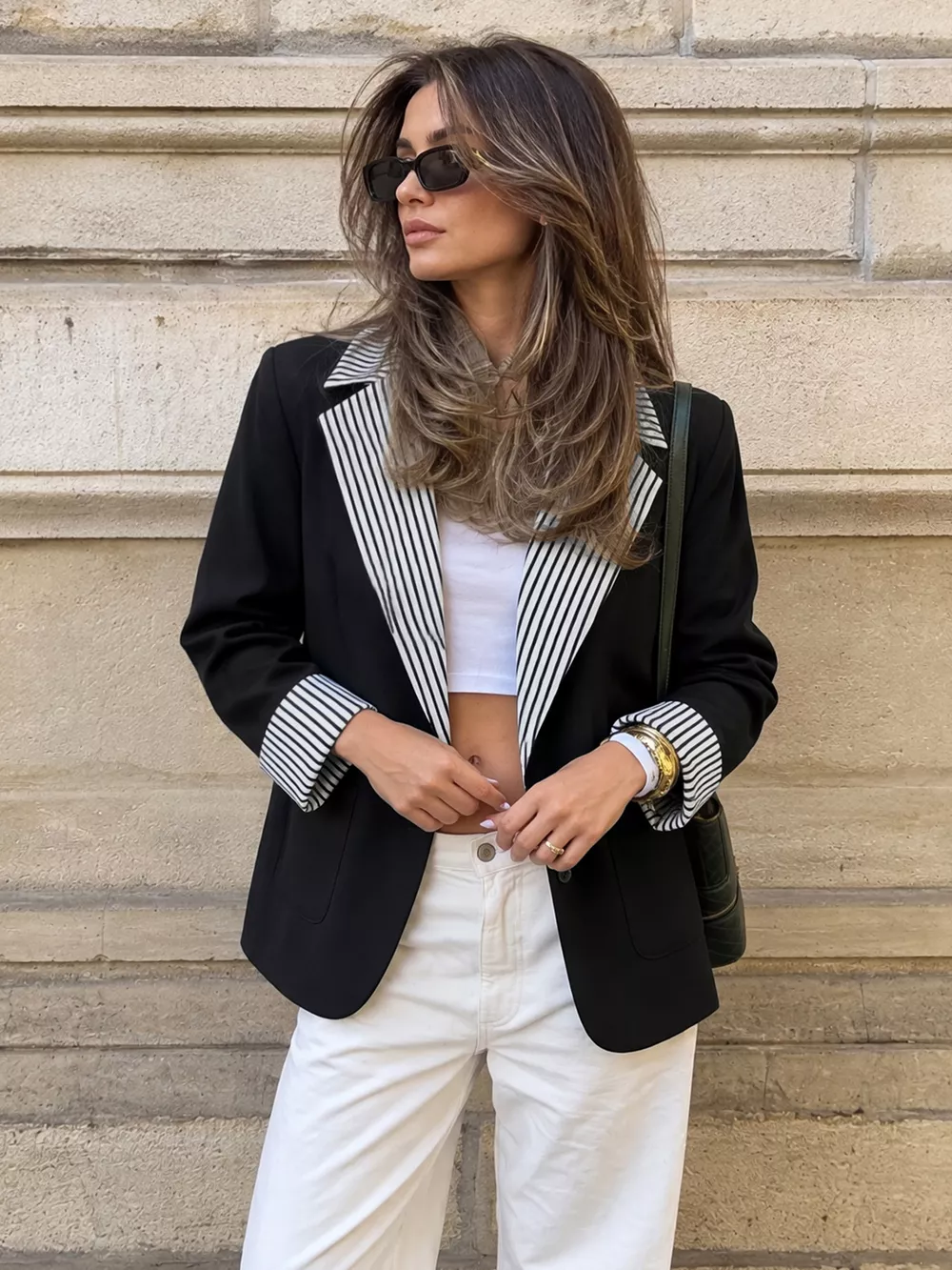 Contrast Striped Lapel Collar Blazer, image 2