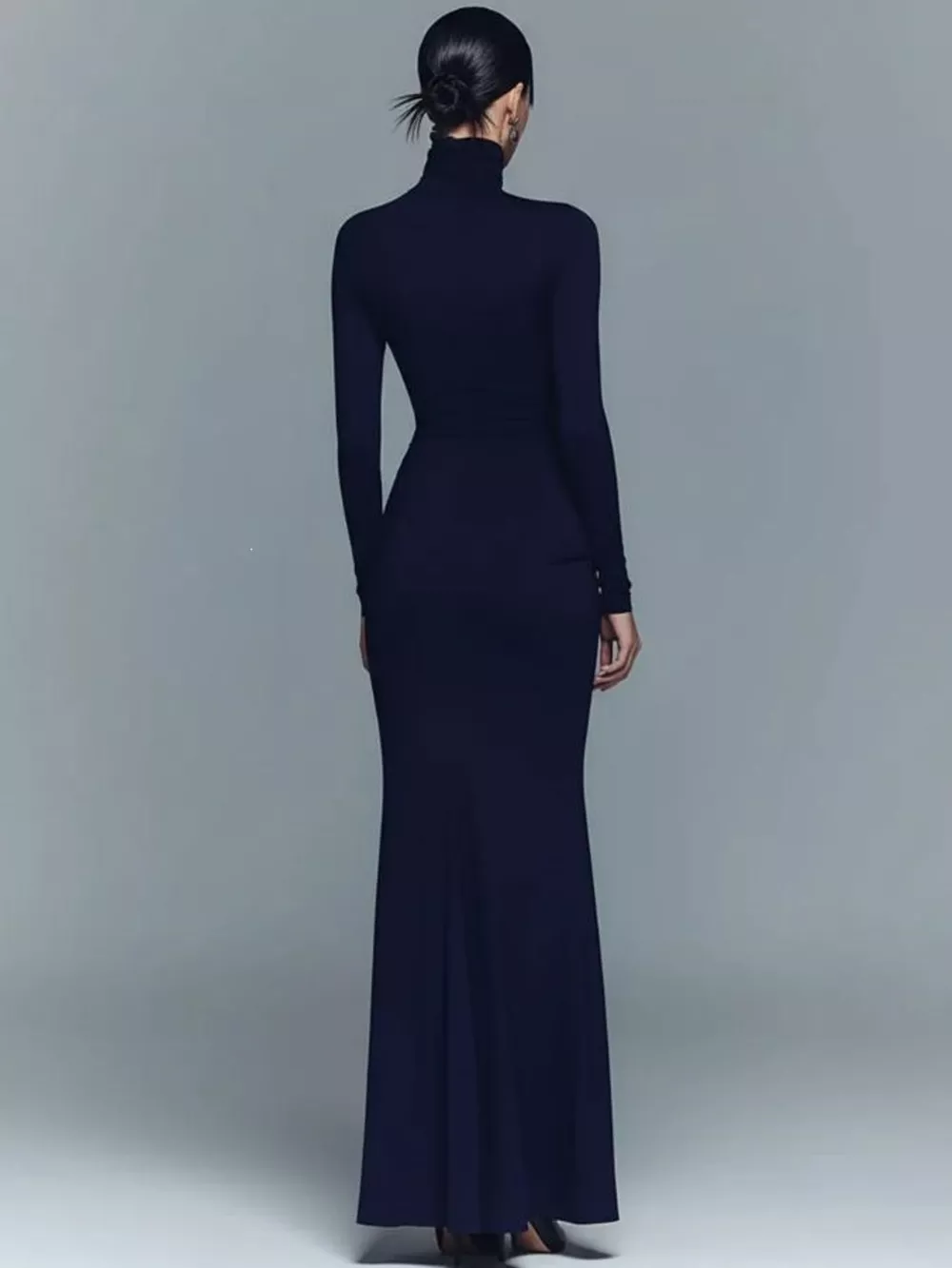 Turtleneck Long-Sleeve Ruched Maxi Dress, image 3