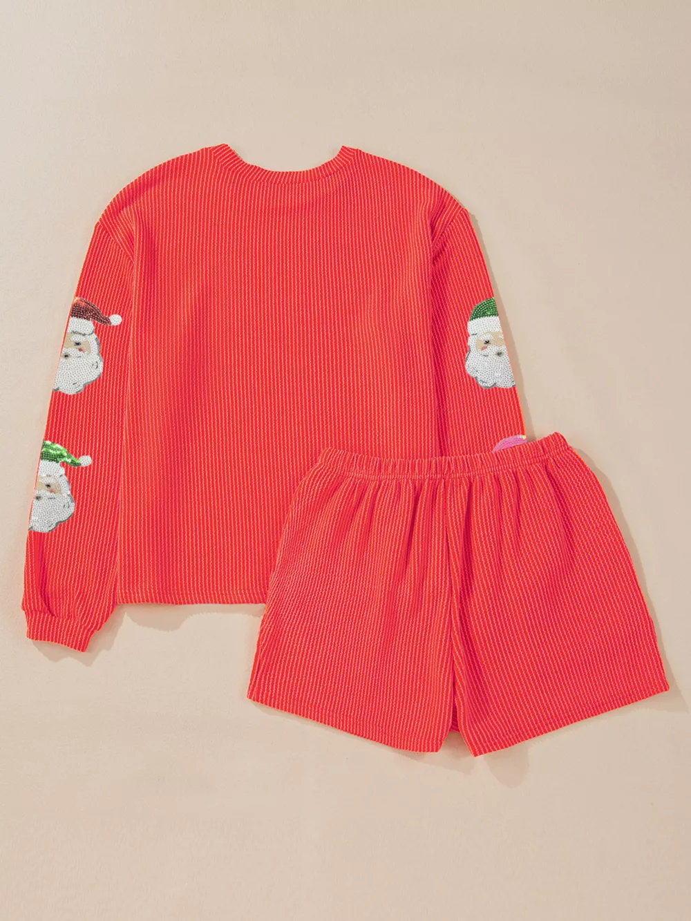 Twisted Ribbed Christmas Sequin Patched Top and Shorts Set, image 2