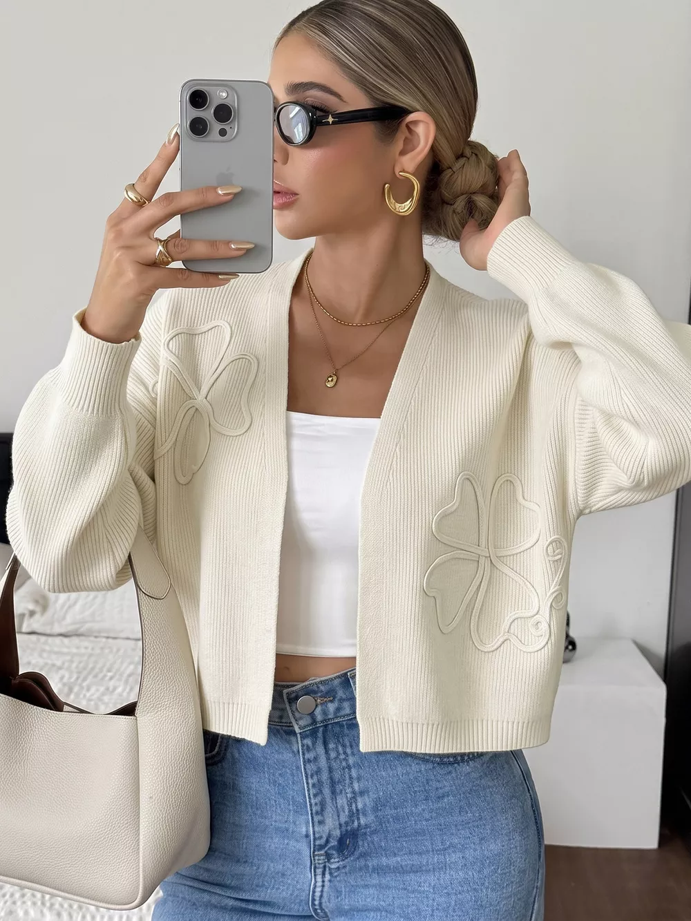 Four-Leaf Clover Open Front Cardigan