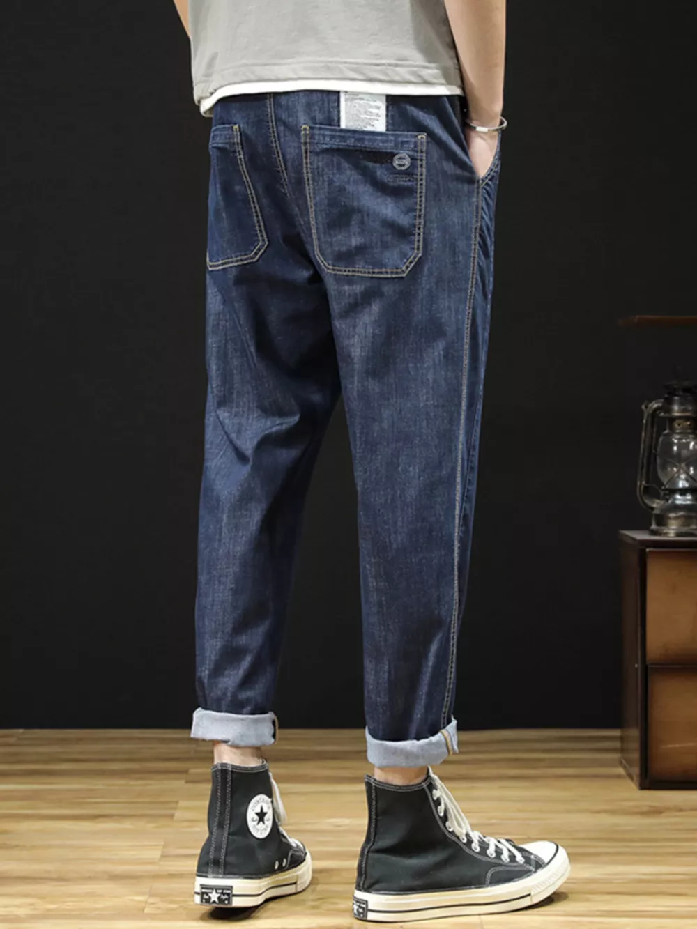 Men's Plus Size Drawstring Straight Leg Jeans, image 6
